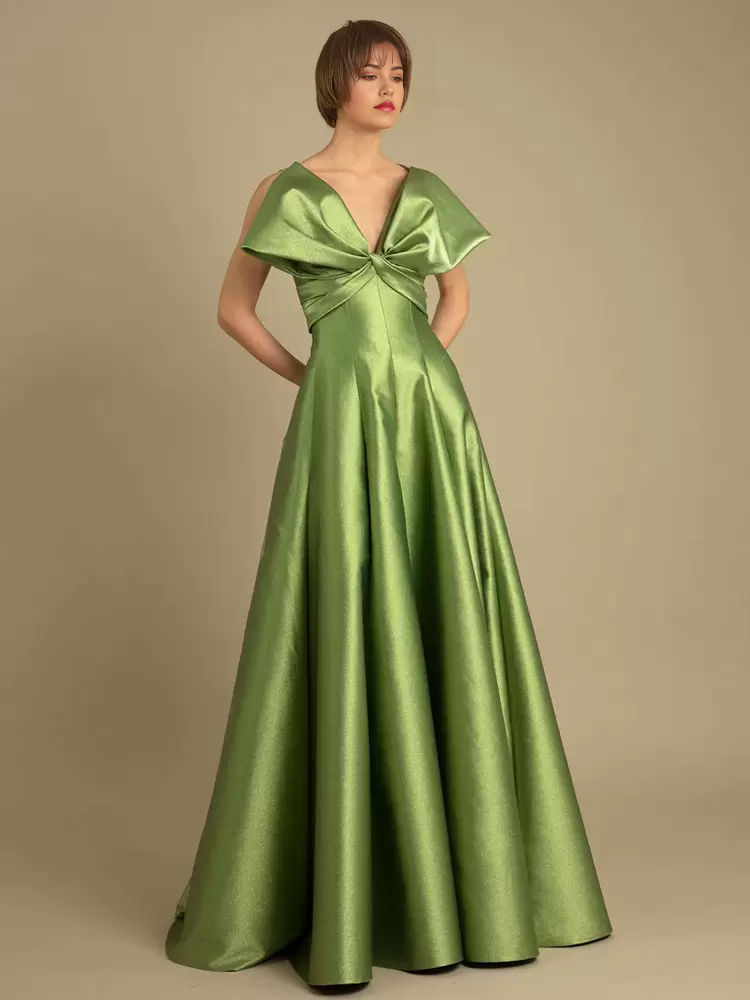 A-Line Neckline Floor-Length Zipper Bows Satin Fabric formal dress evening gown Wedding Guest Dresses Prom Dress